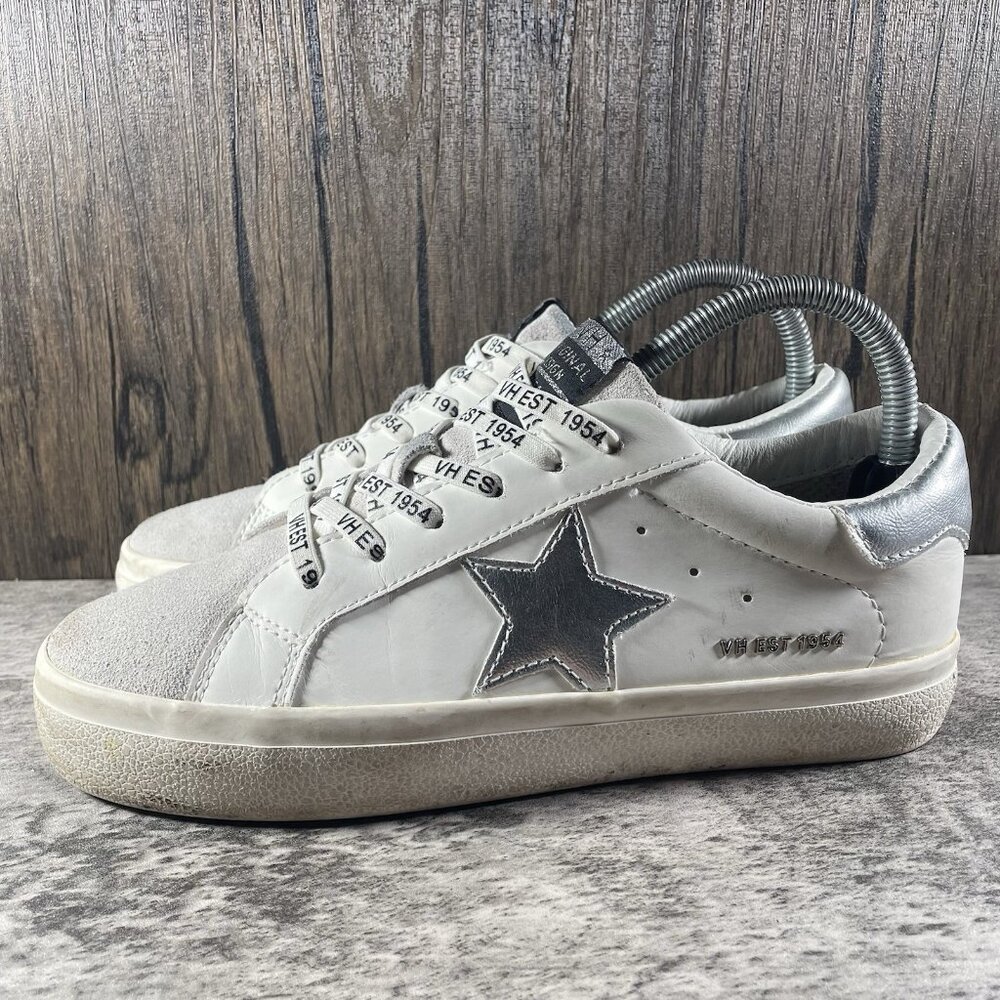 VINTAGE HAVANA Carla White Sneaker Silver Foil with Glitter Star Sz 7.5 - Picture 4 of 11